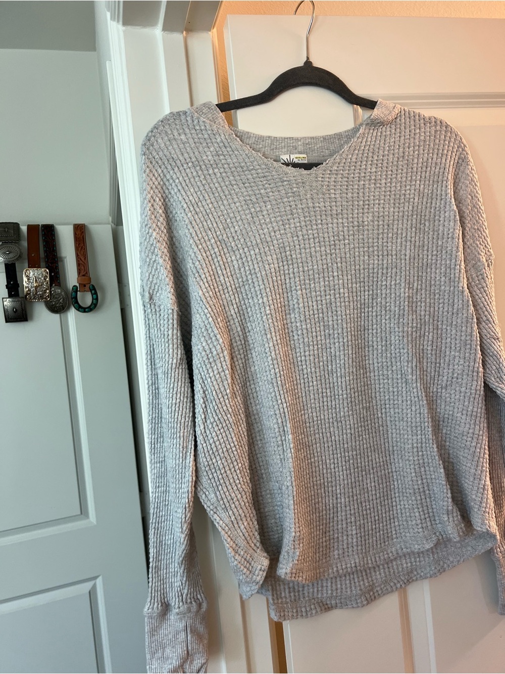 aerie Light Gray Waffle Knit loose thermal